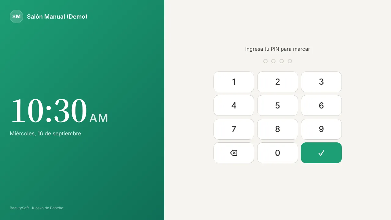 Pantalla del kiosko en la tablet con el teclado numérico para escribir el PIN