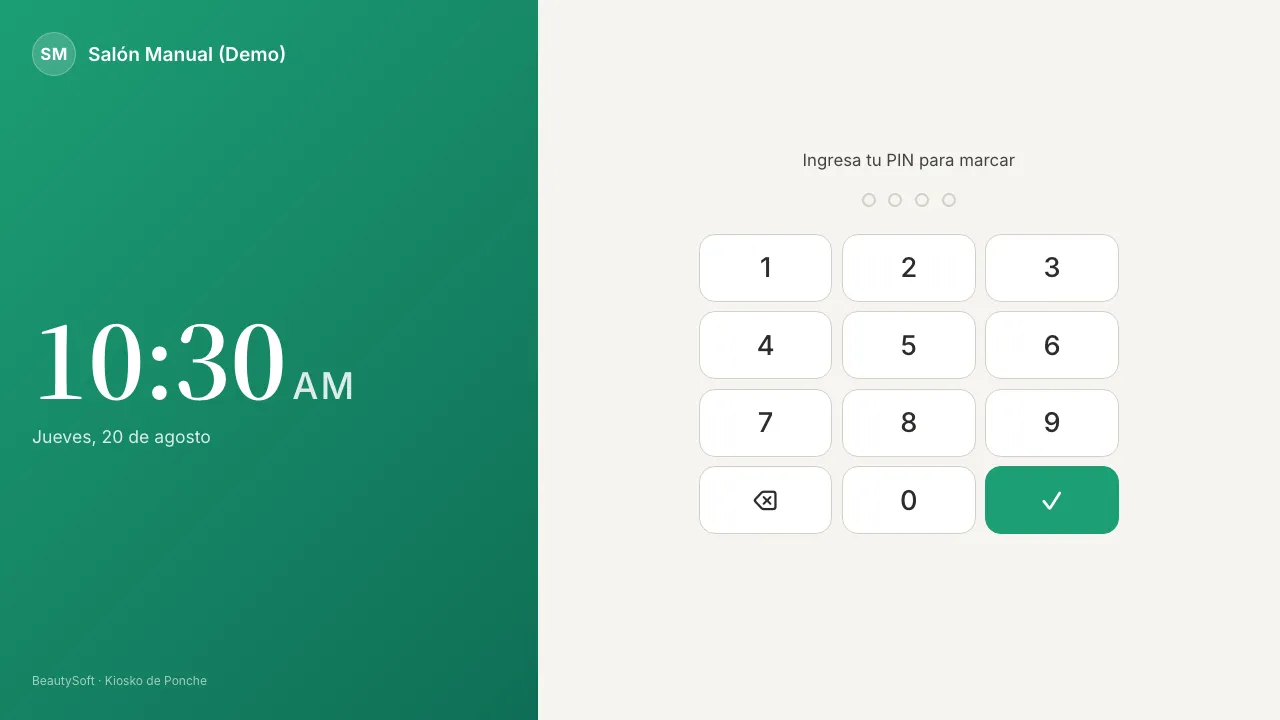Pantalla del kiosko en la tablet con el teclado numérico para escribir el PIN