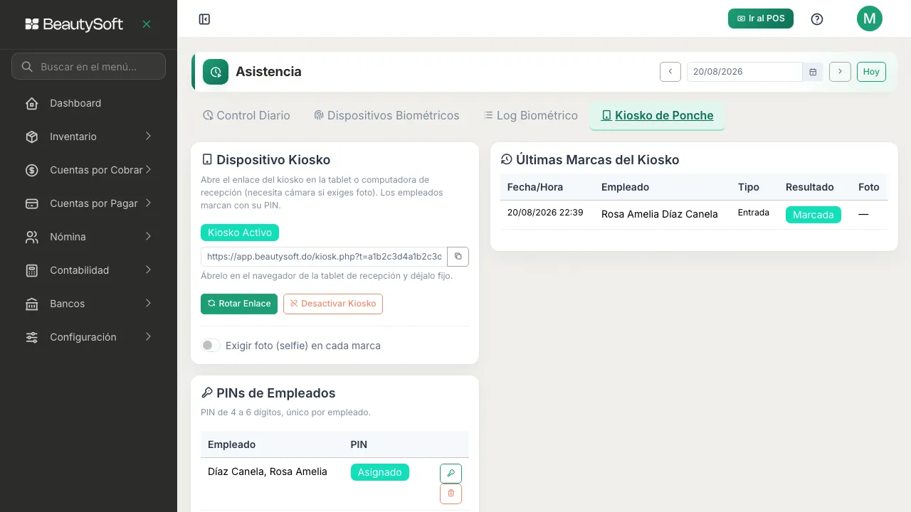 Tabla Últimas Marcas del Kiosko con la marca recién registrada